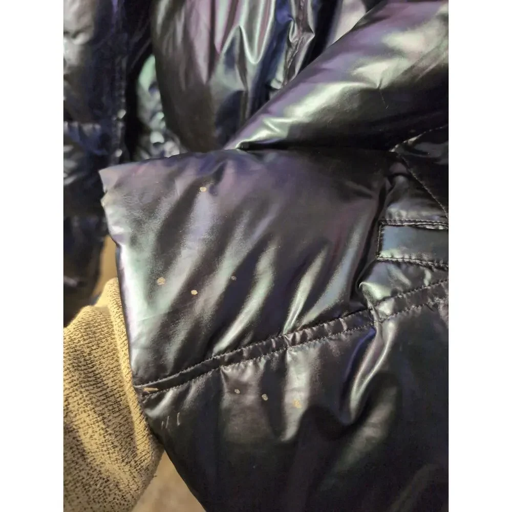 S13 NY blue metallic satin space Y2K futuristic Kylie puffer jacket - Picture 14 of 14